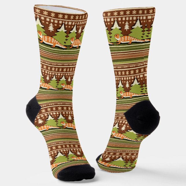 Bearded Dragon Ugly Sweater Christmas  Socks (Angled)