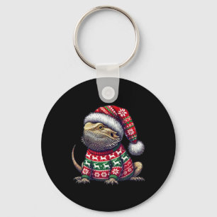 Bearded Dragon Ugly Sweater Santa Hat Christmas Key Ring