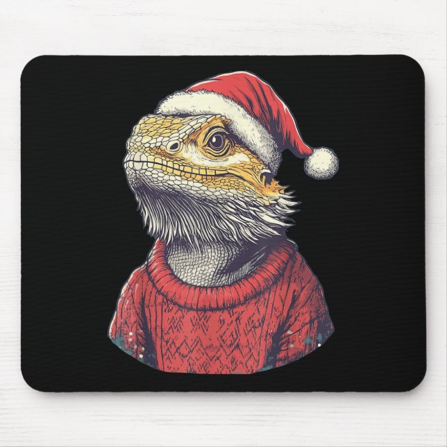 Bearded Dragon Ugly Sweater Santa Hat Christmas  Mouse Mat (Front)