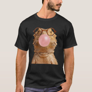 Bearded Dragon Wearing Glasses Blowing Bubble Gum T-Shirt