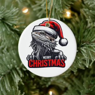 Bearded Dragon Xmas, Merry Christmas Santa Lizard Ceramic Tree Decoration