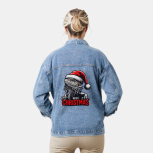 Bearded Dragon Xmas, Merry Christmas Santa Lizard Denim Jacket