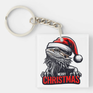 Bearded Dragon Xmas, Merry Christmas Santa Lizard Key Ring