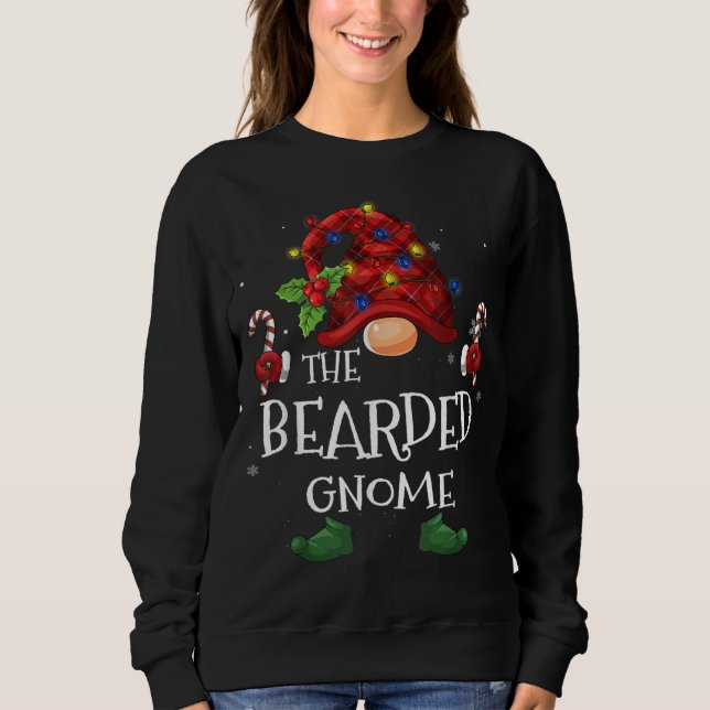Bearded Elf Buffalo Plaid Christmas Tree Light Sweatshirt (Front)