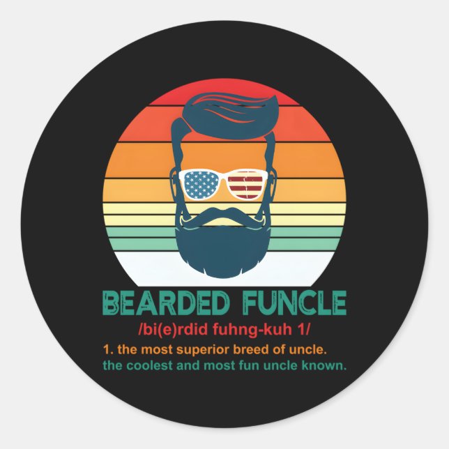 Bearded Funcle Definition Uncle Classic Round Sticker (Front)
