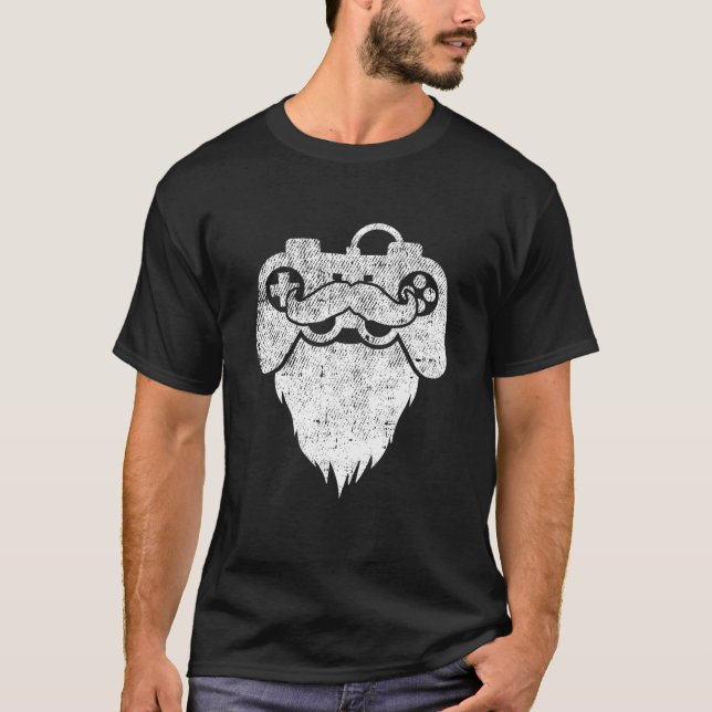 Bearded Gamer Beard Dad Gaming Cool Video-Game Con T-Shirt (Front)