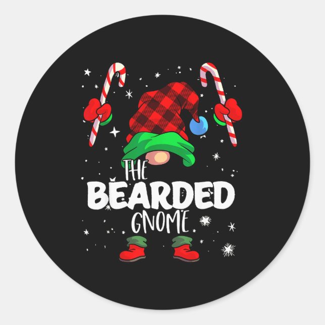 Bearded Gnome Red Buffalo Plaid Matching Family Ch Classic Round Sticker (Front)