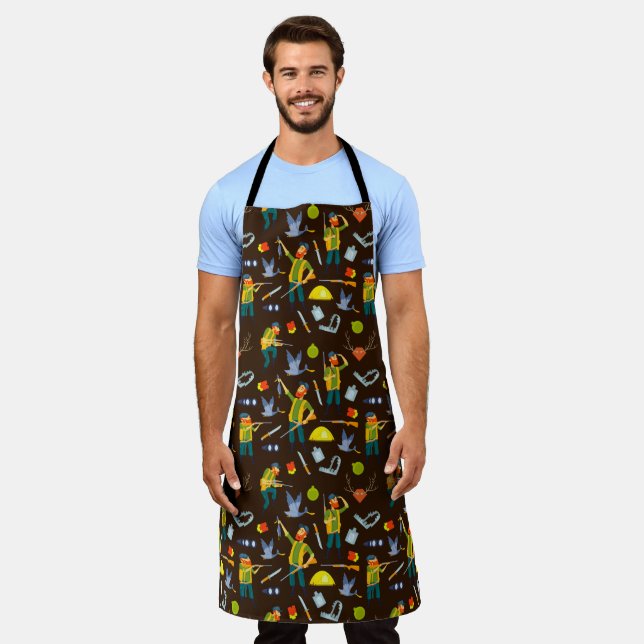 Bearded Hunter Ducks Deer Shotgun Shell Outdoors A Apron (Worn)