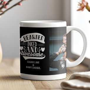 Bearded Inked Awesome 2 Photo Personalised Dad Coffee Mug