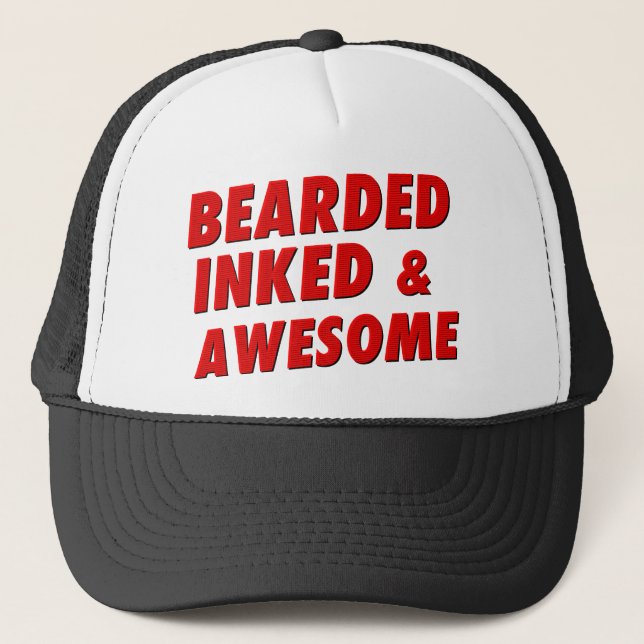 Bearded, Inked & Awesome Trucker Hat (Front)