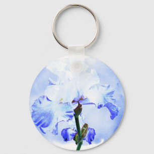 Bearded Iris - Blue And White Key Ring