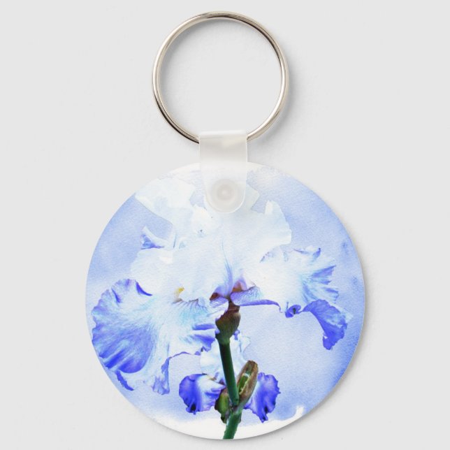 Bearded Iris - Blue And White Key Ring (Front)