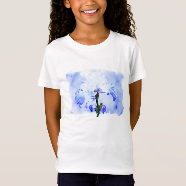 Bearded Iris - Blue And White T-Shirt (Front)