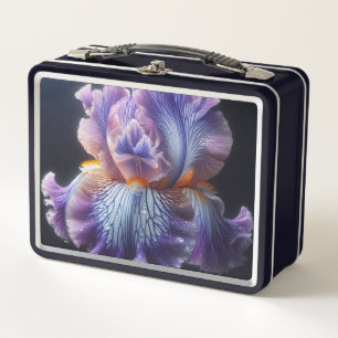 Bearded Iris Floral Purple and Blue Metal Lunch Box