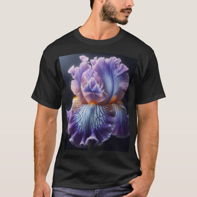 Bearded Iris Floral Purple and Blue T-Shirt (Front)