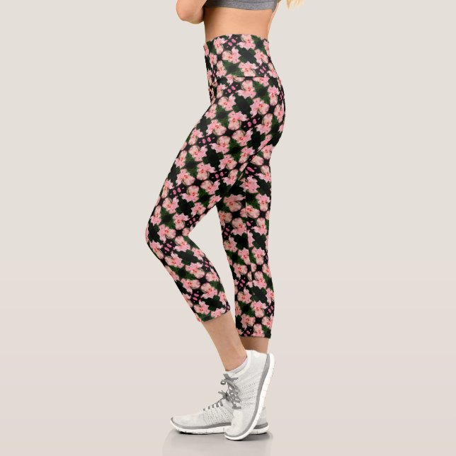 Bearded Iris Flower In Peach Abstract Pattern    Capri Leggings (Left)