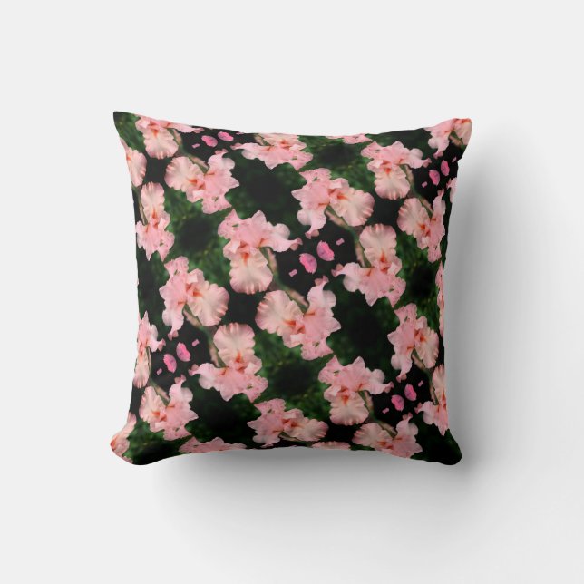 Bearded Iris Flower In Peach Abstract Pattern  Cushion (Front)