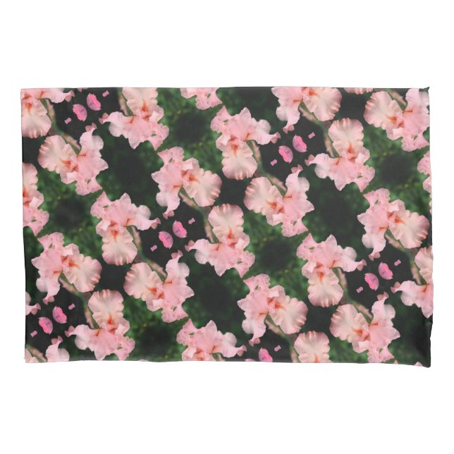 Bearded Iris Flower In Peach Abstract Pattern Pillowcase (Front)