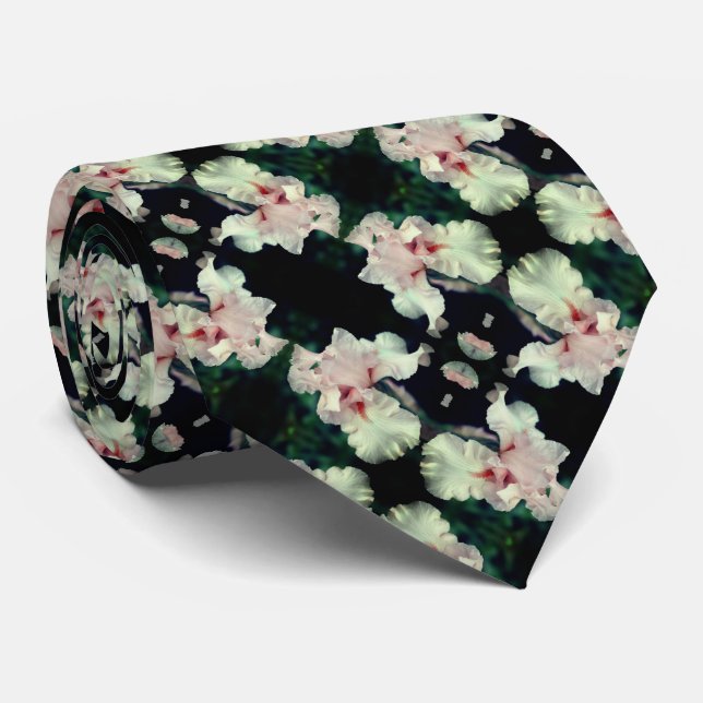 Bearded Iris Flower In Peach Abstract Pattern    Tie (Rolled)
