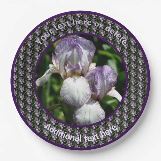 Bearded Iris Flowers Personalised Party  Paper Plate (Front)