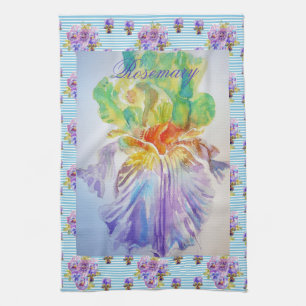 Bearded Iris Purple Watercolour Womans Tea Towel