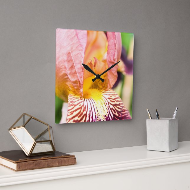 Bearded Iris Square Wall Clock (Office)