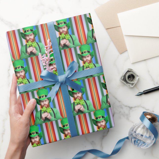 Bearded Irish Man With Four-Leaf Clovers Wrapping Paper (Gifting)