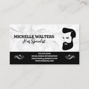 Bearded Man and Hair Style   Marble Business Card