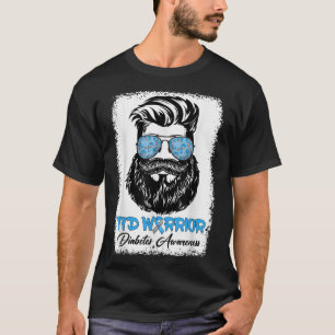 Bearded Man T1d Warrior Type 1 Diabetes Awareness T-Shirt