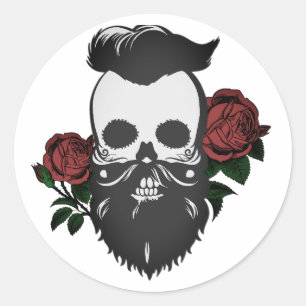 Bearded skull classic round sticker