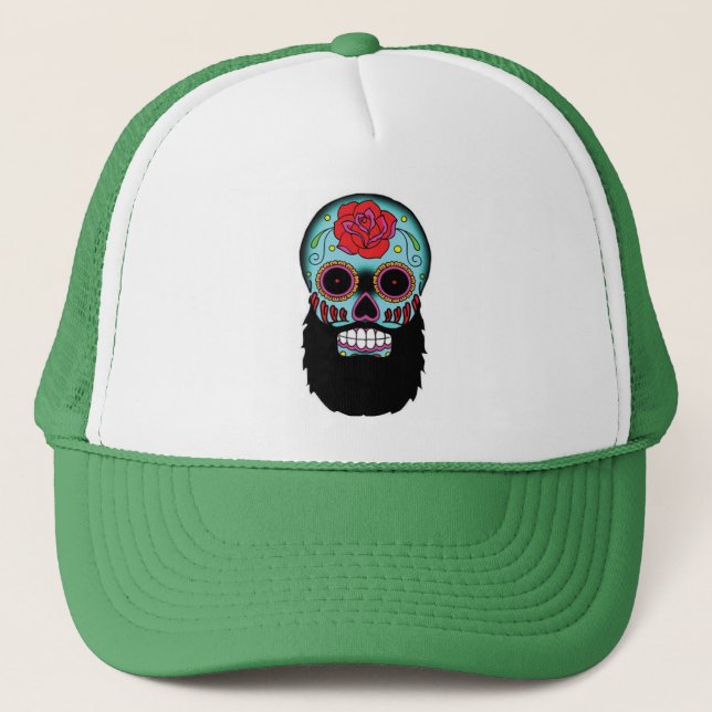 Bearded Sugar Skull Trucker Hat (Front)
