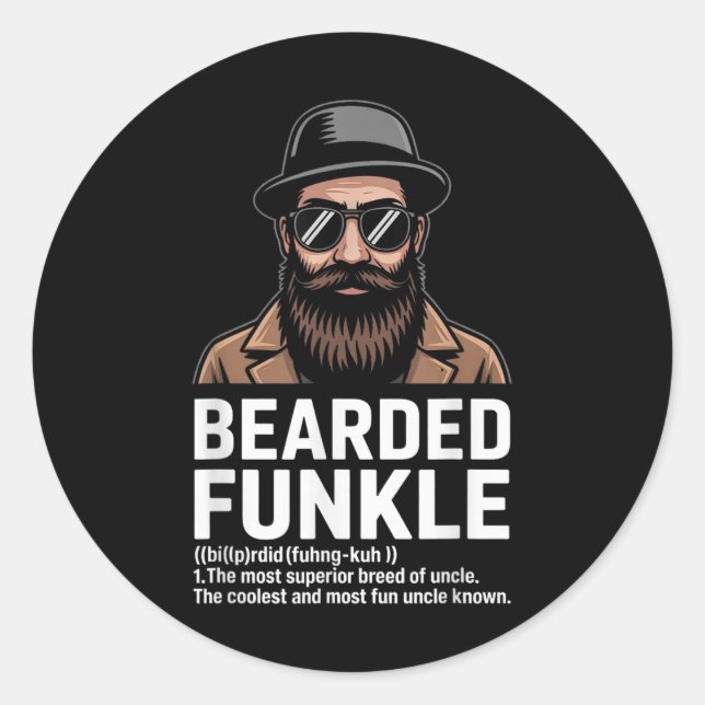 Bearded Uncle Definition Tee Funny Funkle For Fun  Classic Round Sticker (Front)