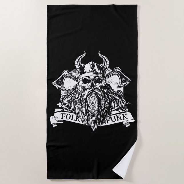 Bearded Viking Warrior Beach Towel (Front)