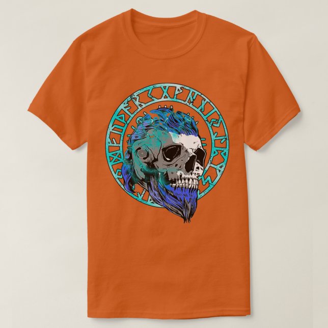 Bearded Vikings Thunder Skull Strong Viking Fans T-Shirt (Design Front)
