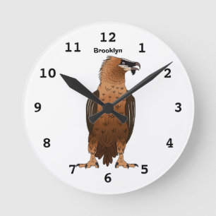 Bearded Vulture cartoon illustration Round Clock
