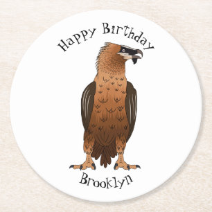 Bearded Vulture cartoon illustration Round Paper Coaster