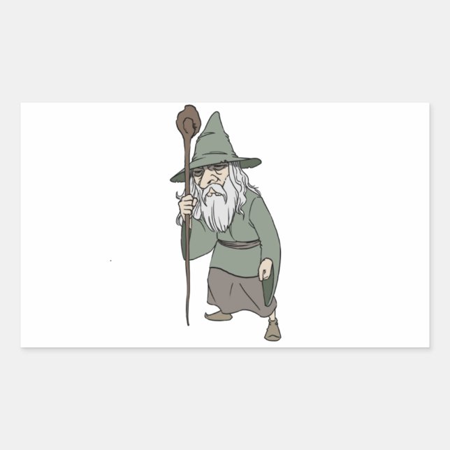 Bearded Wizard with Wizard's Staff Rectangular Sticker (Front)