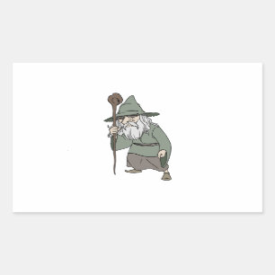 Bearded Wizard with Wizard's Staff Rectangular Sticker