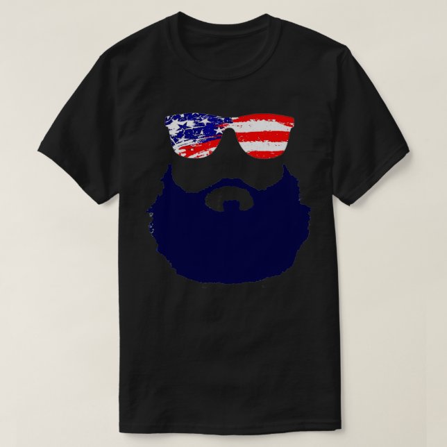 Beards For Men with American Flag Sunglasses T-Shirt (Design Front)