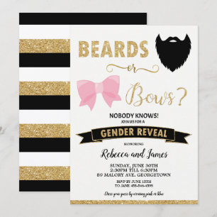 Beards or Bows Gender Reveal Baby Shower Gold Invitation