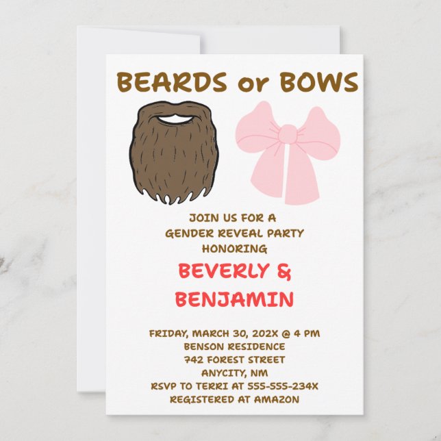Beards or Bows Gender Reveal Invitation (Front)