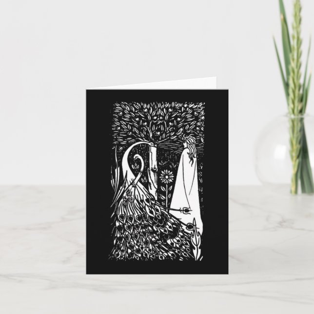 Beardsley Lady & Peacocks Note Card (Front)