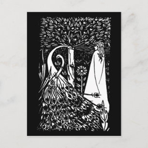 Beardsley Nouveau Lady & Peacocks Post Card