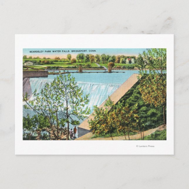 Beardsley Park Water Falls Scene Postcard (Front)