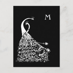 Beardsley Peacocks Pair Monogram Post Card