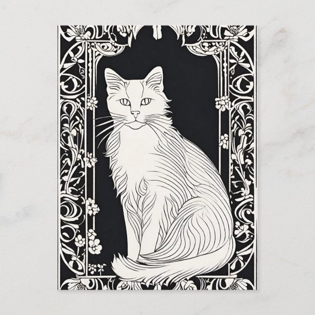 Beardsley Style Cat Postcard (Front)