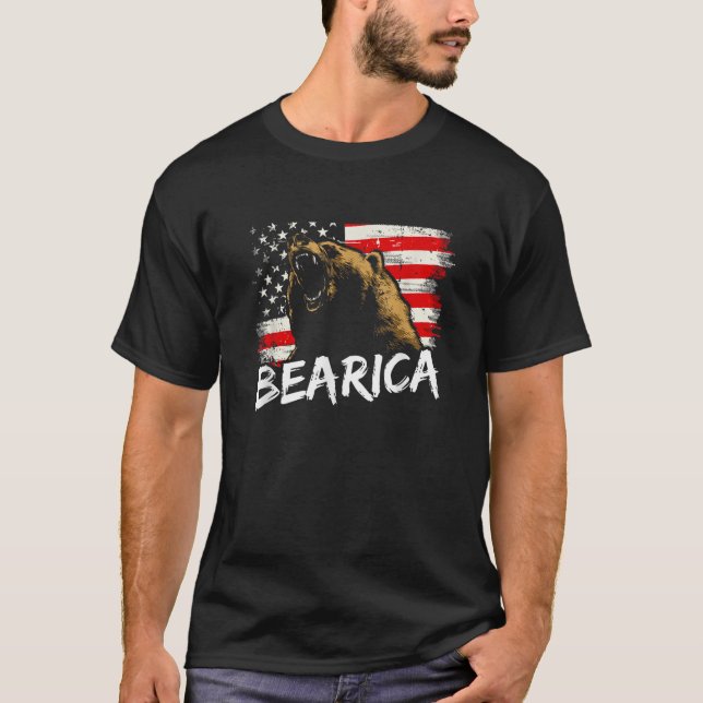 Bearica American Grizzly Bear Cool Patriotic USA 4 T-Shirt (Front)