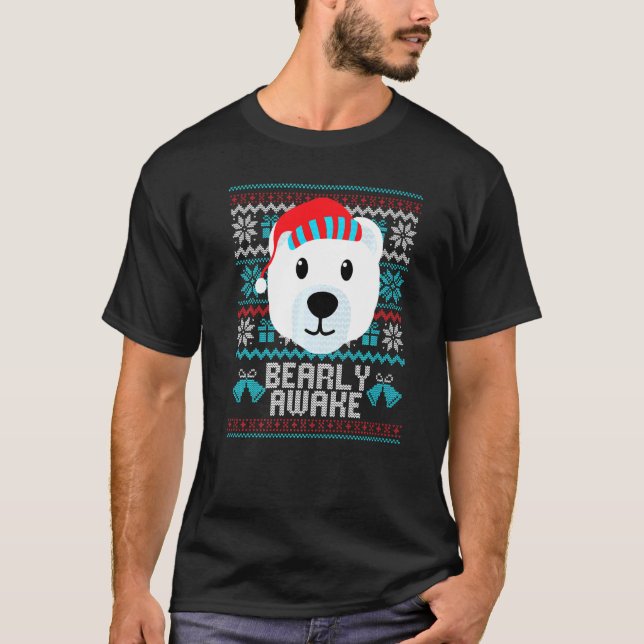 Bearly Awake Christmas Pun Animal Christmas Pajama T-Shirt (Front)