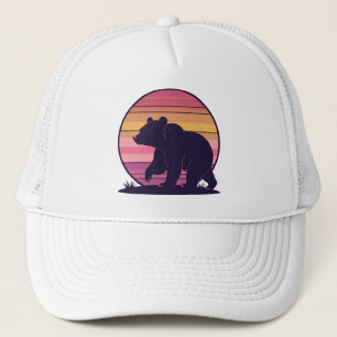 Bearly Awake – Funny Retro Bear Sunset Trucker Hat