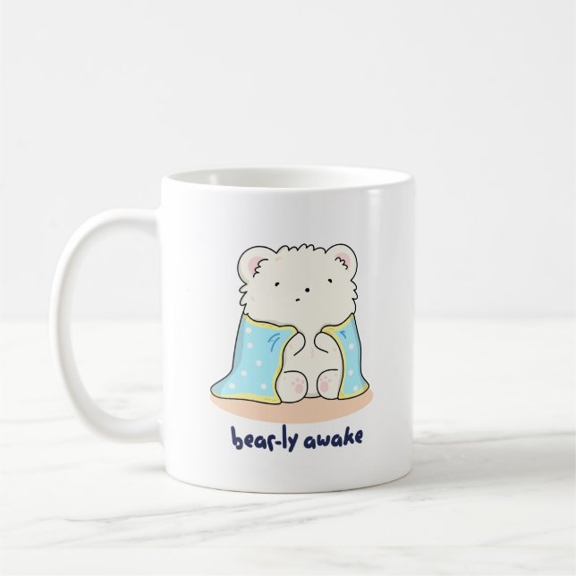 Bearly Awake Funny Sleepy Bear Pun  Coffee Mug (Left)